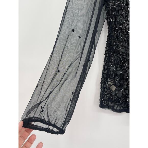 NWT Soft Surroundings Sequin Black Sheer High Neck Beaded Blouse Size XL Formal - Picture 4 of 6